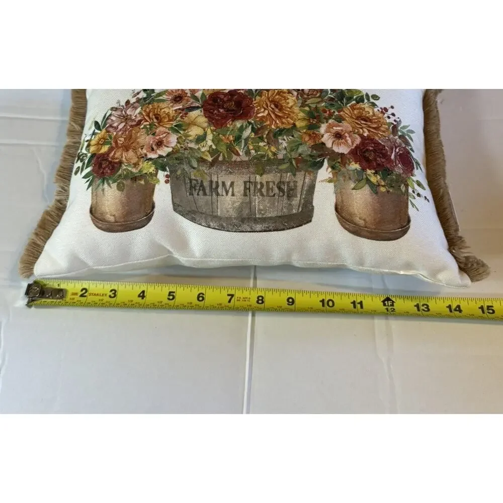 LOVING KINDNESS Fall Farm Fresh Floral Small Throw Fringe Pillow 10